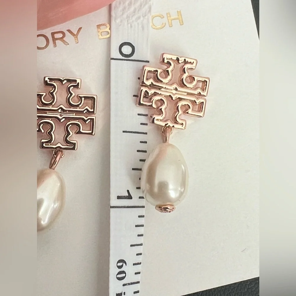 TORY BURCH• BRITTEN PEARL DROP EARRINGS - ROSE GOLD - Picture 6 of 6